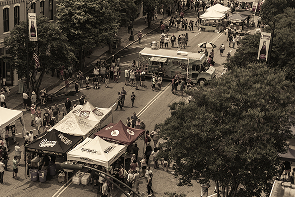An overhead view of historic downtown Salisbury during Cheerwine Festival